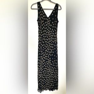 Ann Taylor maxi dress, 100% silk. Size 10. Black & tan floral